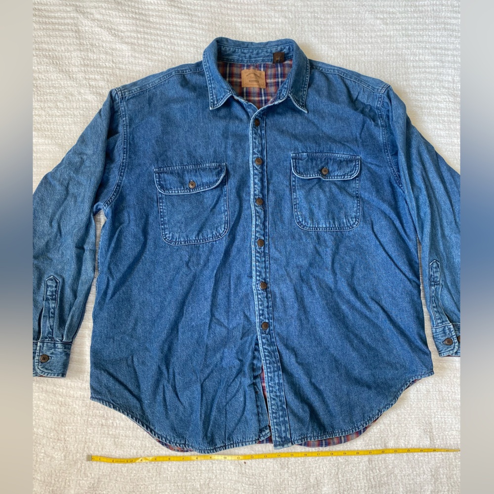 St. John’s Bay Flannel Lined Denim Shirt XL Button Down Rugged Outdoors Work